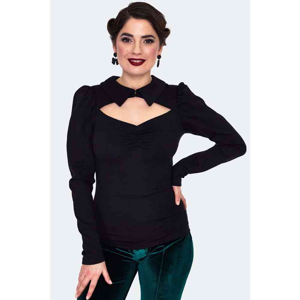Voodoo Vixen - Cut Out With Collar Longsleeve top - Zwart